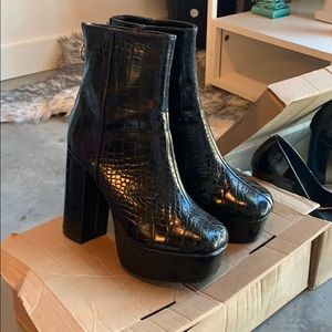 Public desire black croc effect platform boots